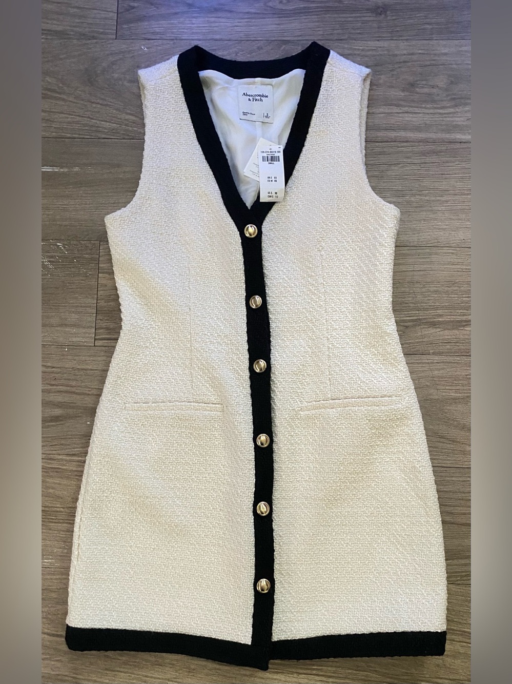 Abercrombie & Fitch Mara Tweed Cream Mini Dress with Black Trim - Picture 1 of 9